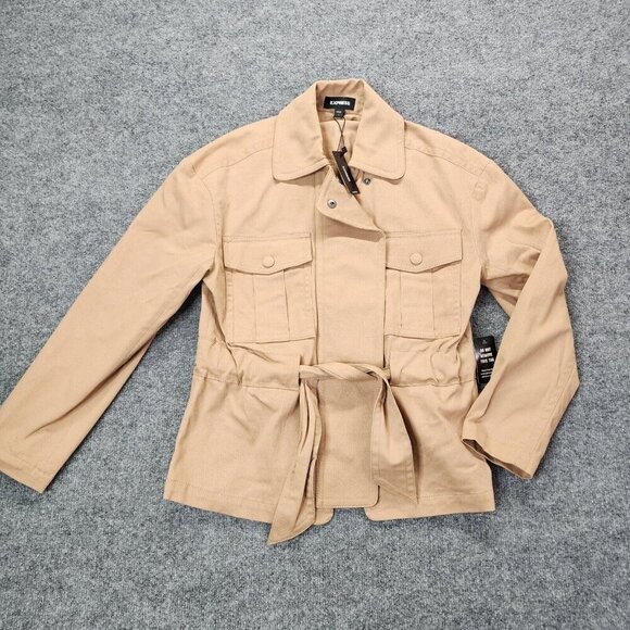 NEW Express Twill Oversized Belted Utility Jacket Brown Women's Small $138 - Picture 2 of 14